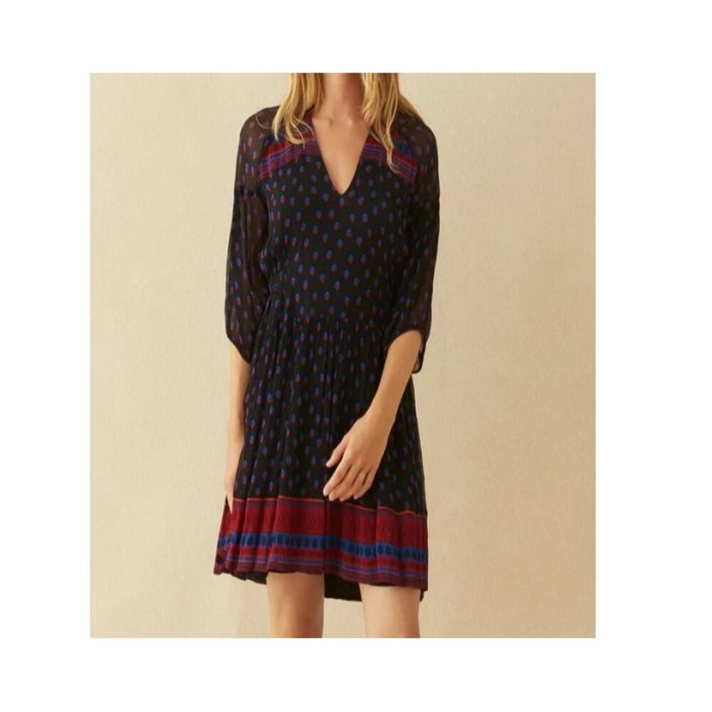 ba&sh Black Midi Dress with Red and Blue Trim
